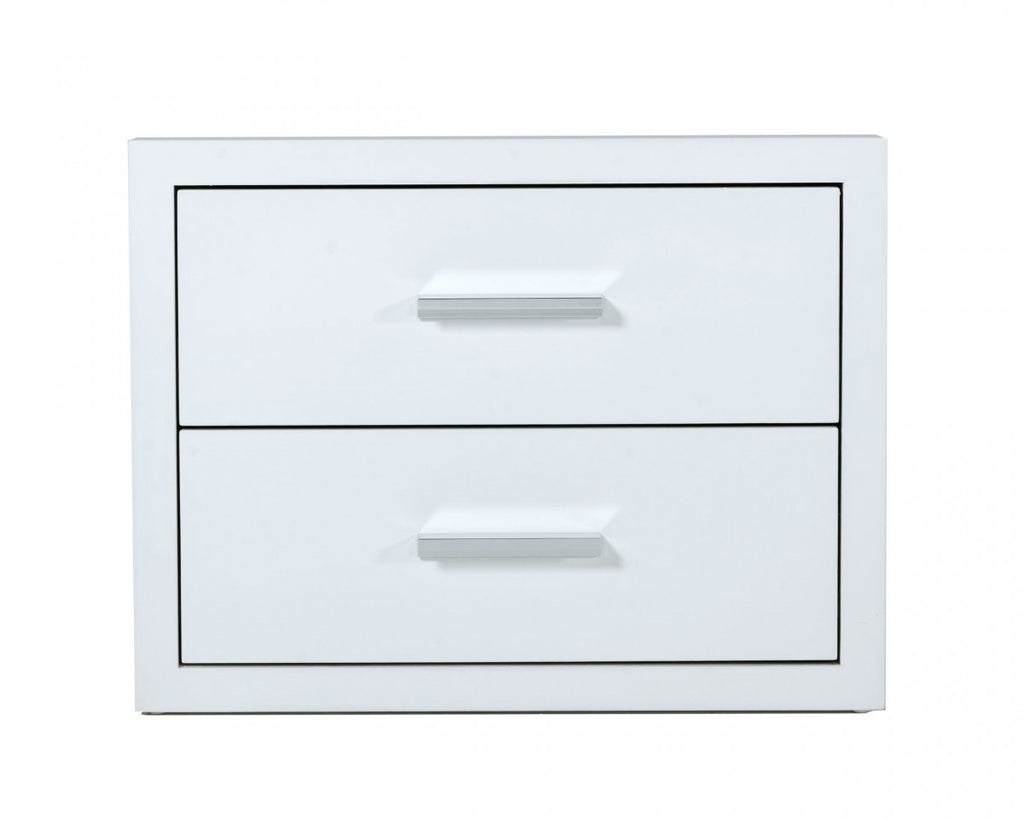 Modern Glossy White Box Nightstand with Two Drawers - 99fab 