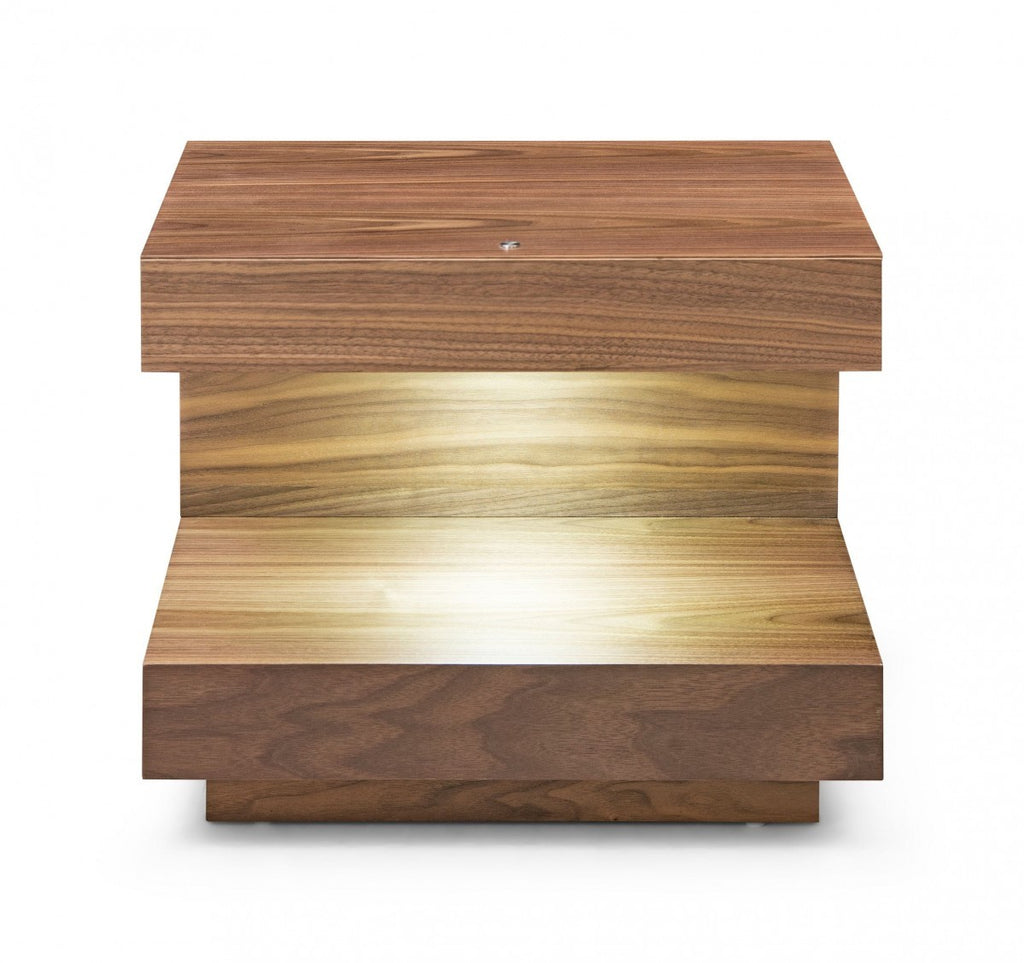 Contemporary LED Lit Walnut Nightstand with One Drawer - 99fab 