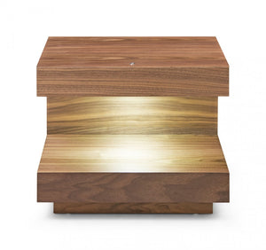 Contemporary LED Lit Walnut Nightstand with One Drawer