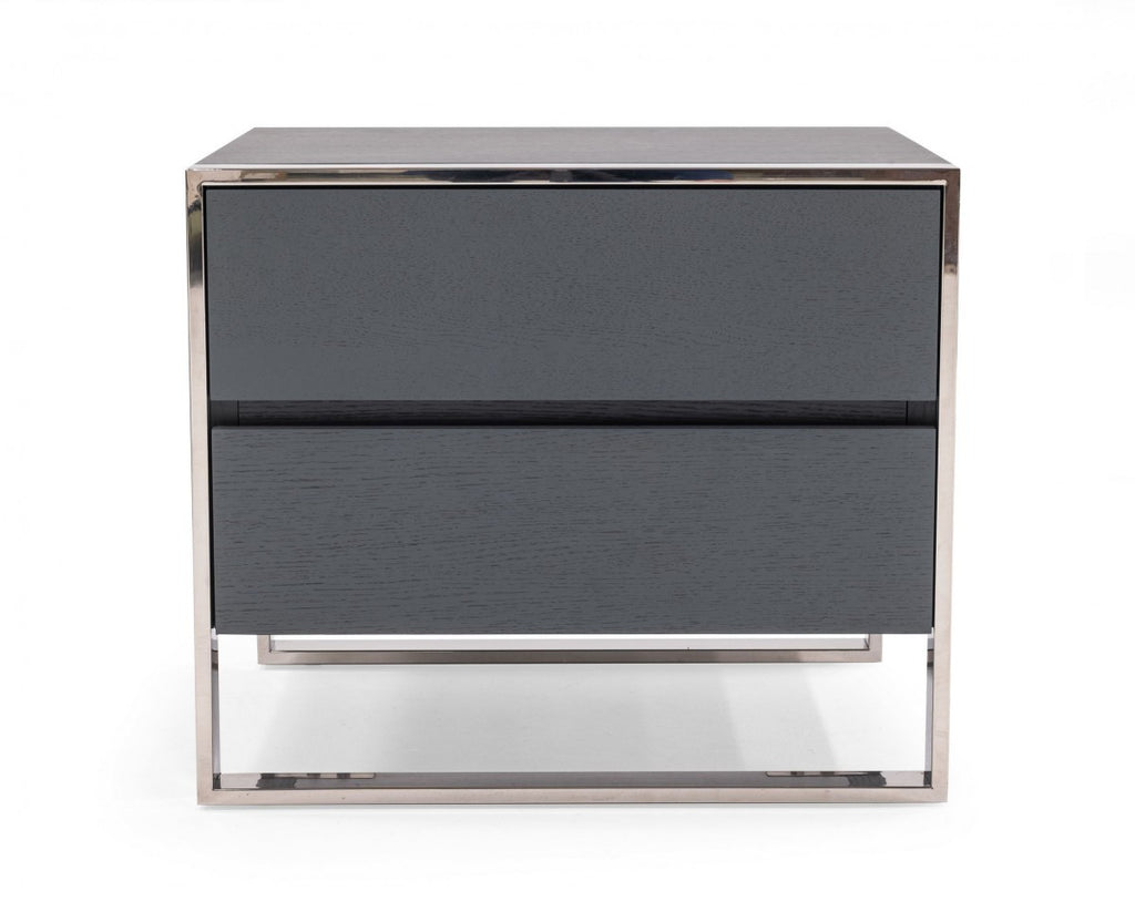 Modern Gray and Stainless Steel Nightstand With Two Drawers - 99fab 