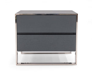 Modern Gray and Stainless Steel Nightstand With Two Drawers