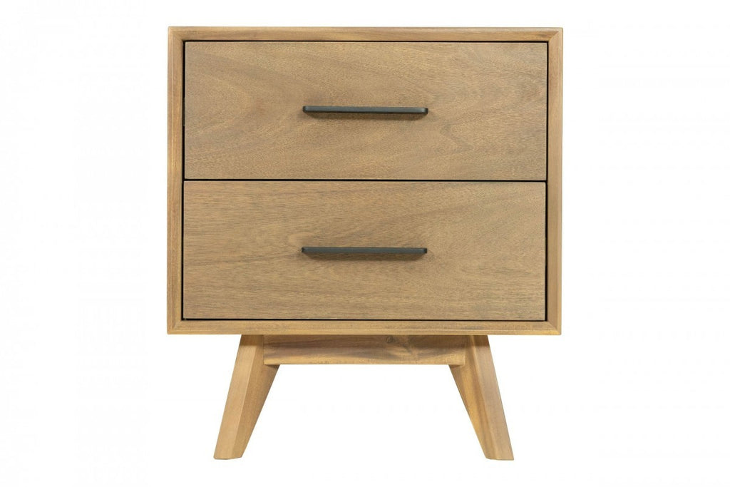 Natural Light Mocha Contemporary Nightstand with Two Drawers - 99fab 