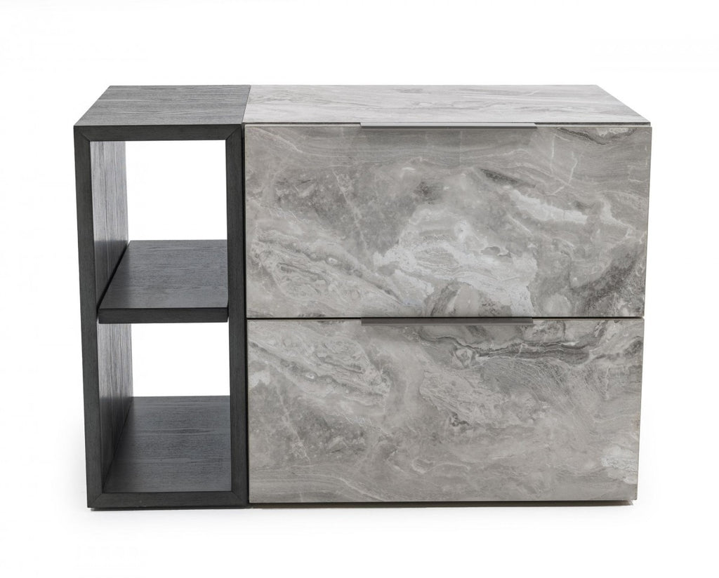 Contempo Gray Faux Marble and Gray Two Drawer Nightstand - 99fab 