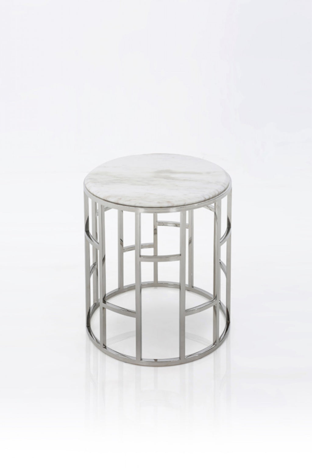 Stylish Silver And White Marble Round Geometric End or Side Table - 99fab 