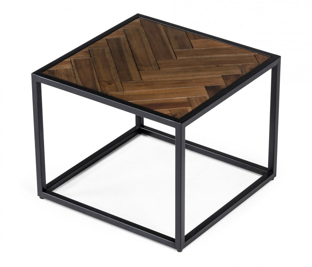 Modern Rustic Brown and Black Chevron Wood and Metal End Table - 99fab 