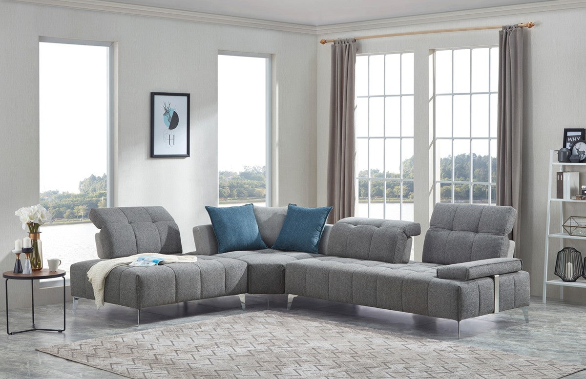 Gray 100% Polyester Modular L Shaped Three Piece Corner Sectional