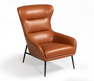 Industrial Orange Leather And Metal Lounge Chair