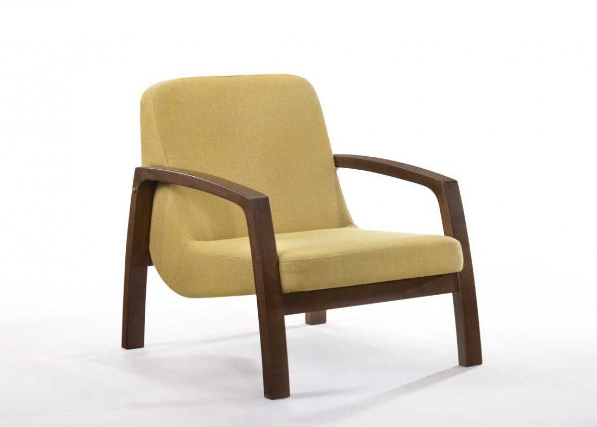 31" Gold and Walnut Retro Modern Wood Armchair