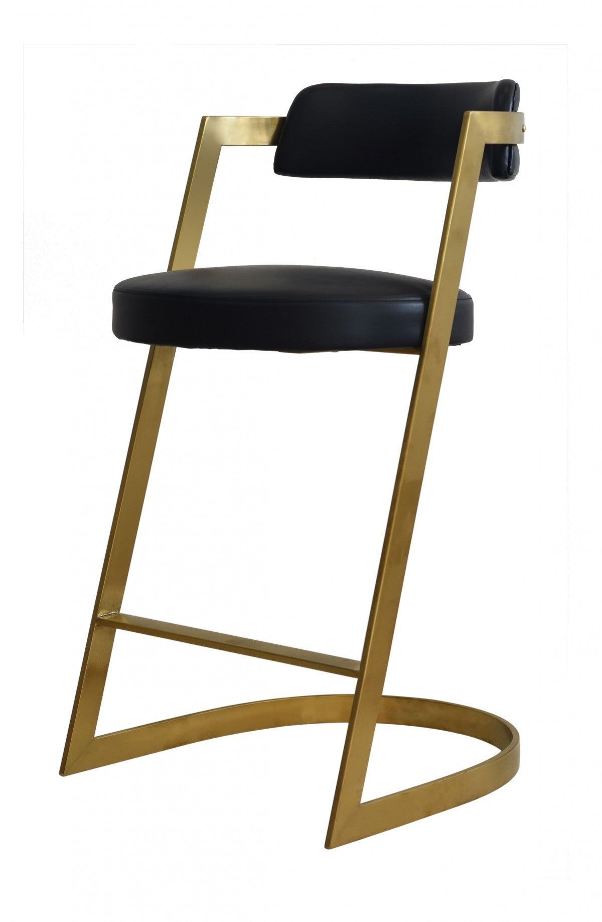 36" Black And Gold Faux Leather And Stainless Steel Low Back Counter Height Bar Chair With Footrest