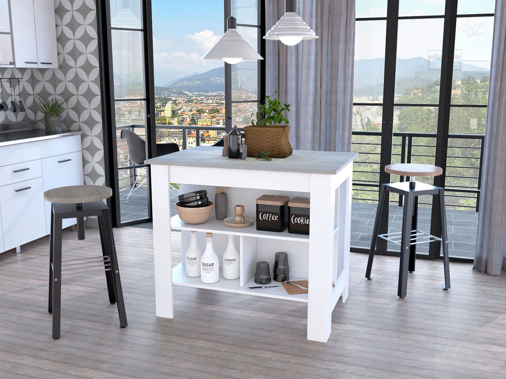 Marble and White Kitchen Island with Three Storage Shelves - 99fab 