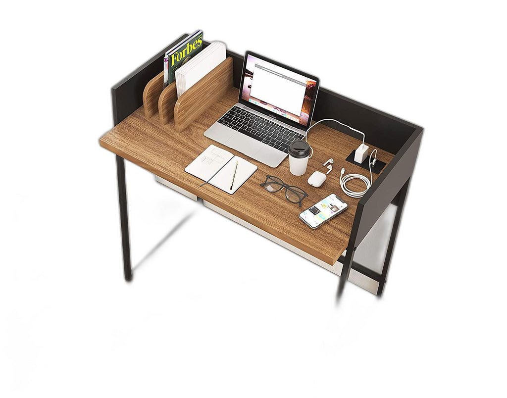 Contemporary Brown and Black Computer And Writing Desk with USB Port - 99fab 