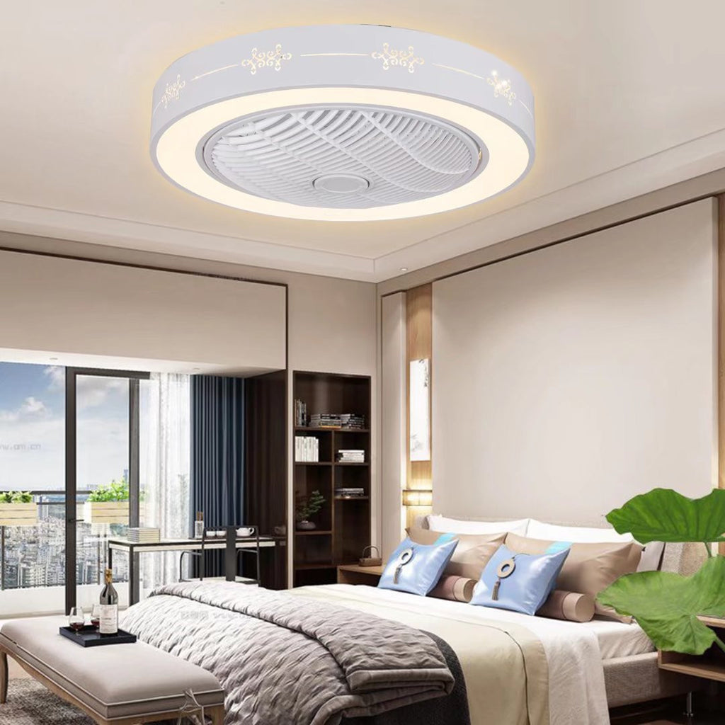 White Modern Flush LED Ceiling Fan and Light - 99fab 