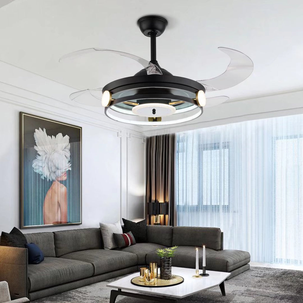 Modern Black Ceiling Lamp With Retractable Fan - 99fab 