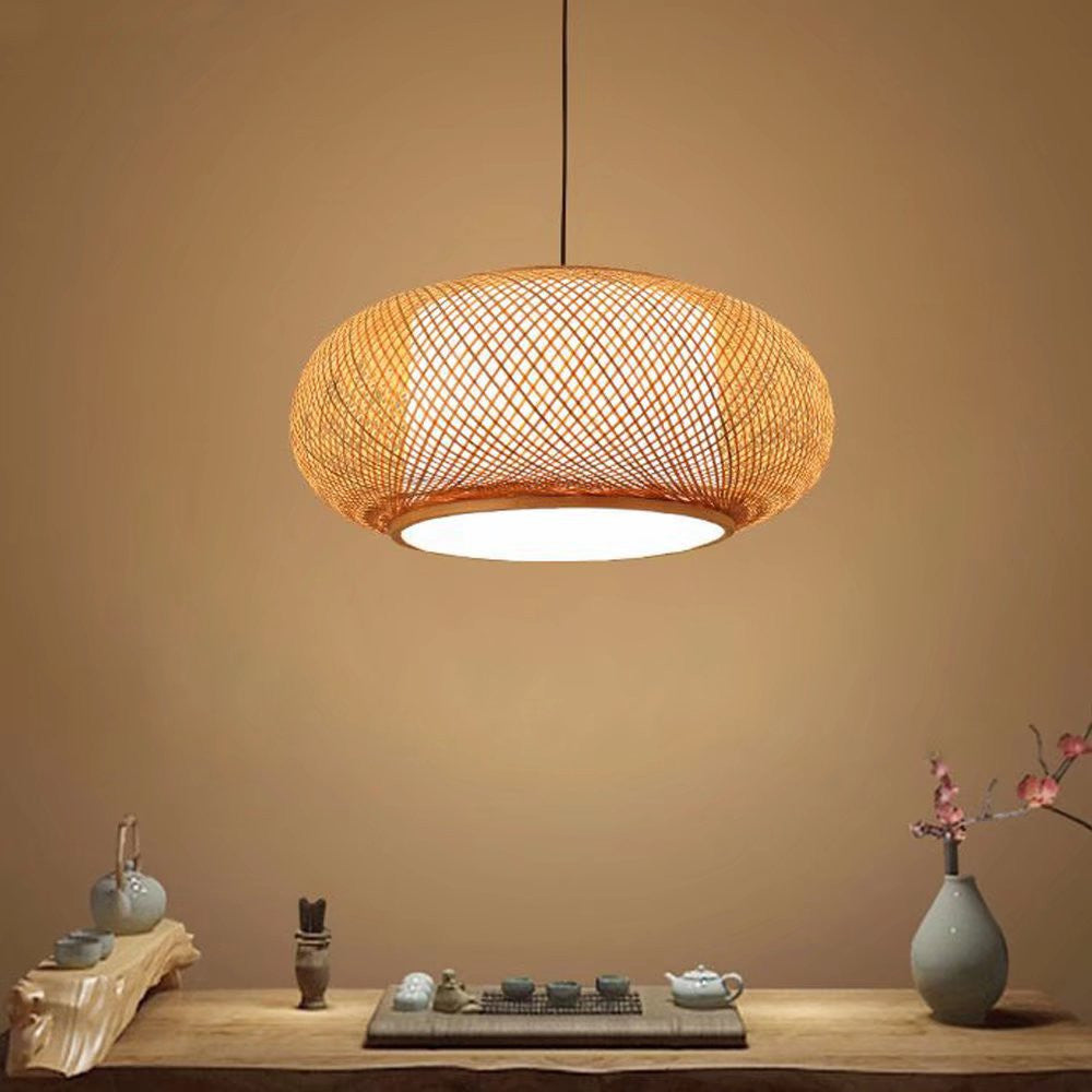 Natural Bamboo Rattan Oval Open Weave Hanging Ceiling Light - 99fab 