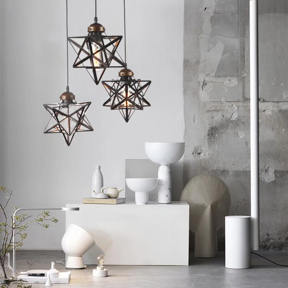 Brown Metal and Glass Star Geometric Hanging Lamp - 99fab 