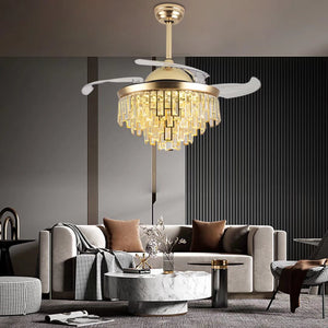 Luxurious Gold Crystal Chandelier Ceiling Fan