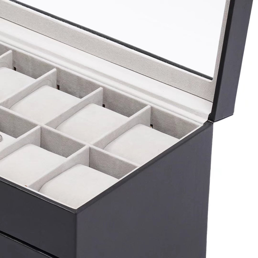 Black Faux Leather Jewelry Box With Three Layers - 99fab 