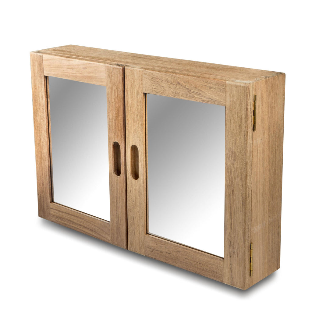 Traditional Solid Teak Double Door Mirrored Medicine Cabinet - 99fab 