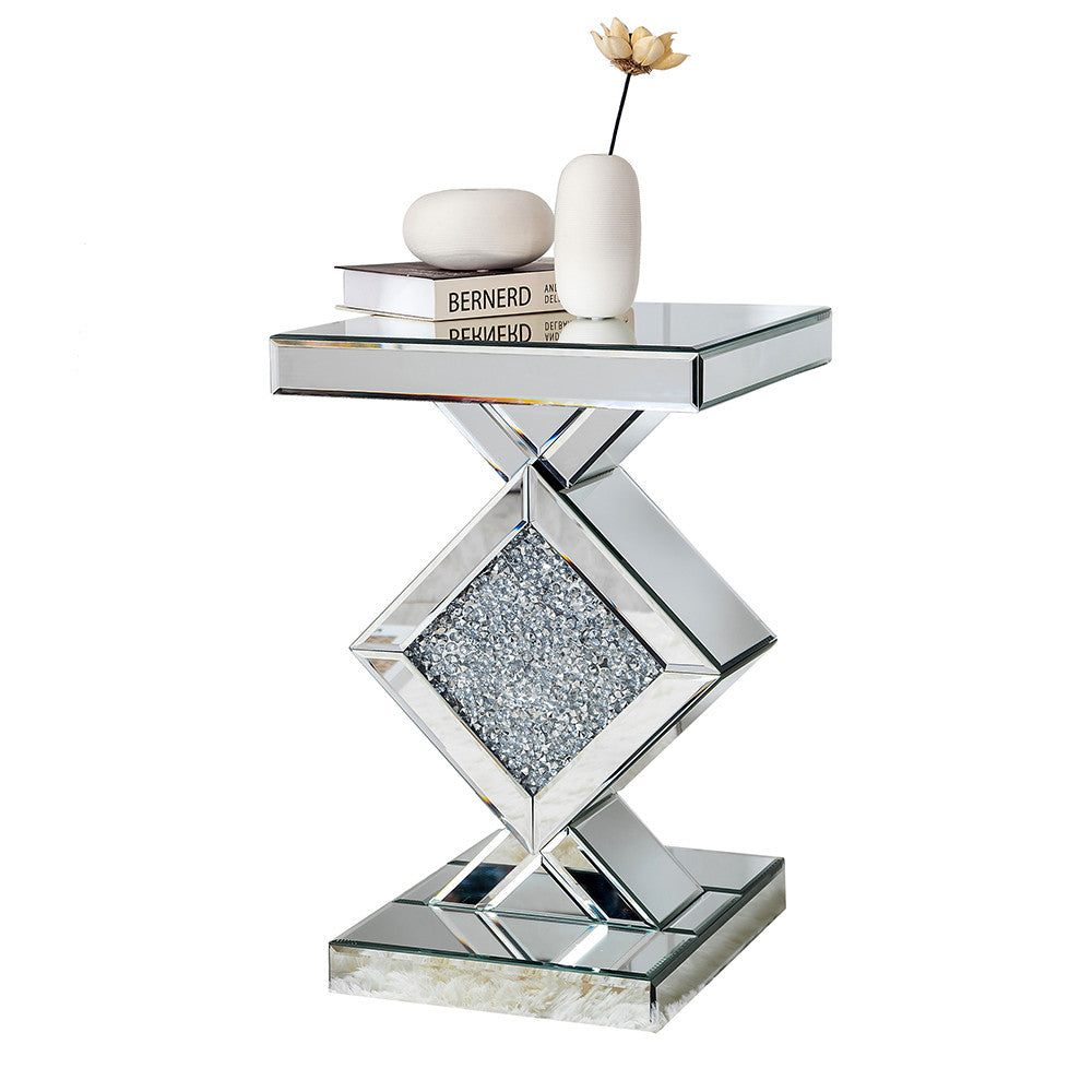 Diamond Silver Mirrored Side Table - 99fab 