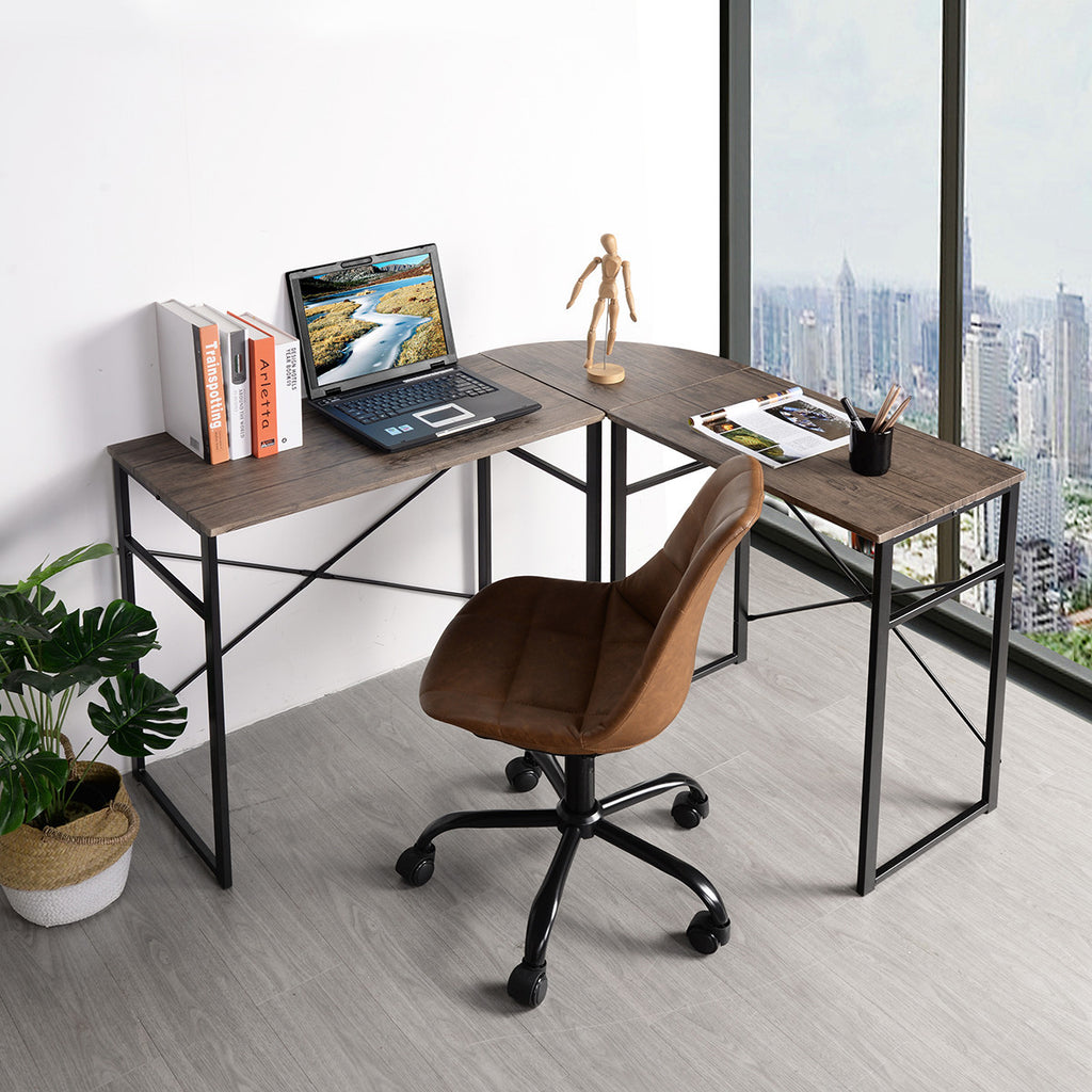 Modern Geo Walnut L Shape Computer Table - 99fab 