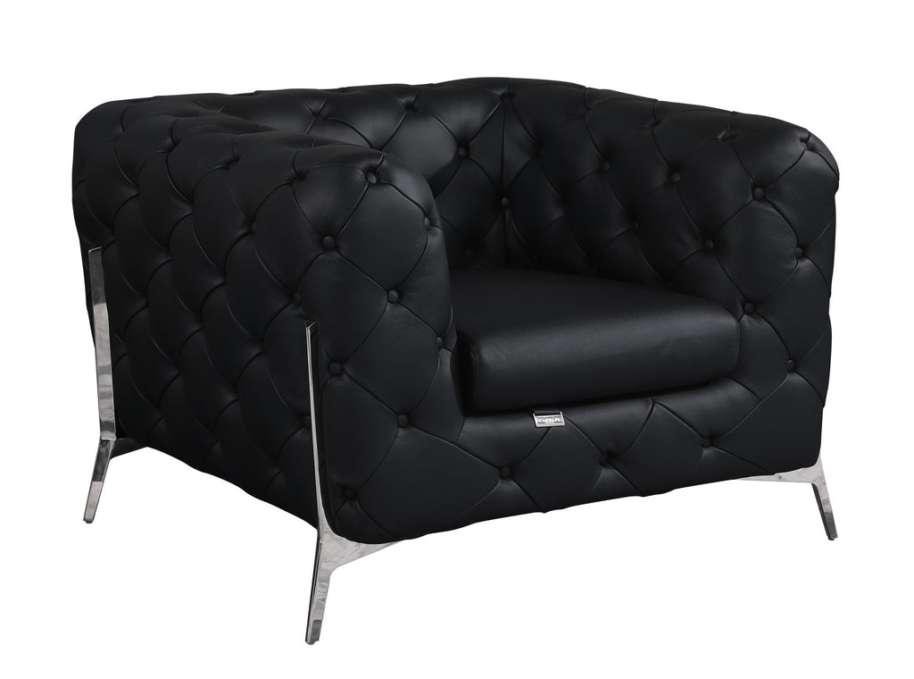 Glam Black and Chrome Tufted Leather Armchair - 99fab 