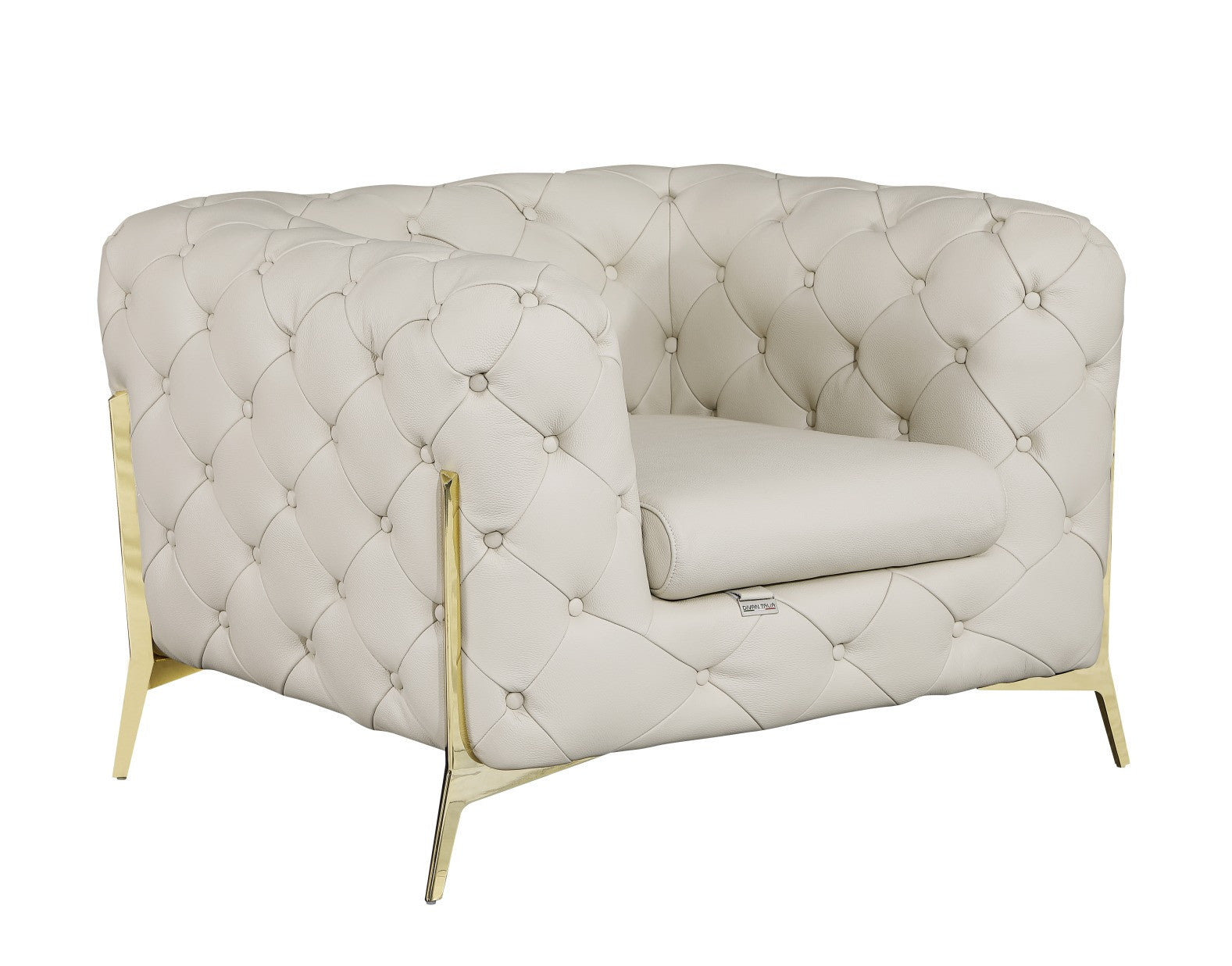 Glam Beige and Gold Tufted Leather Armchair