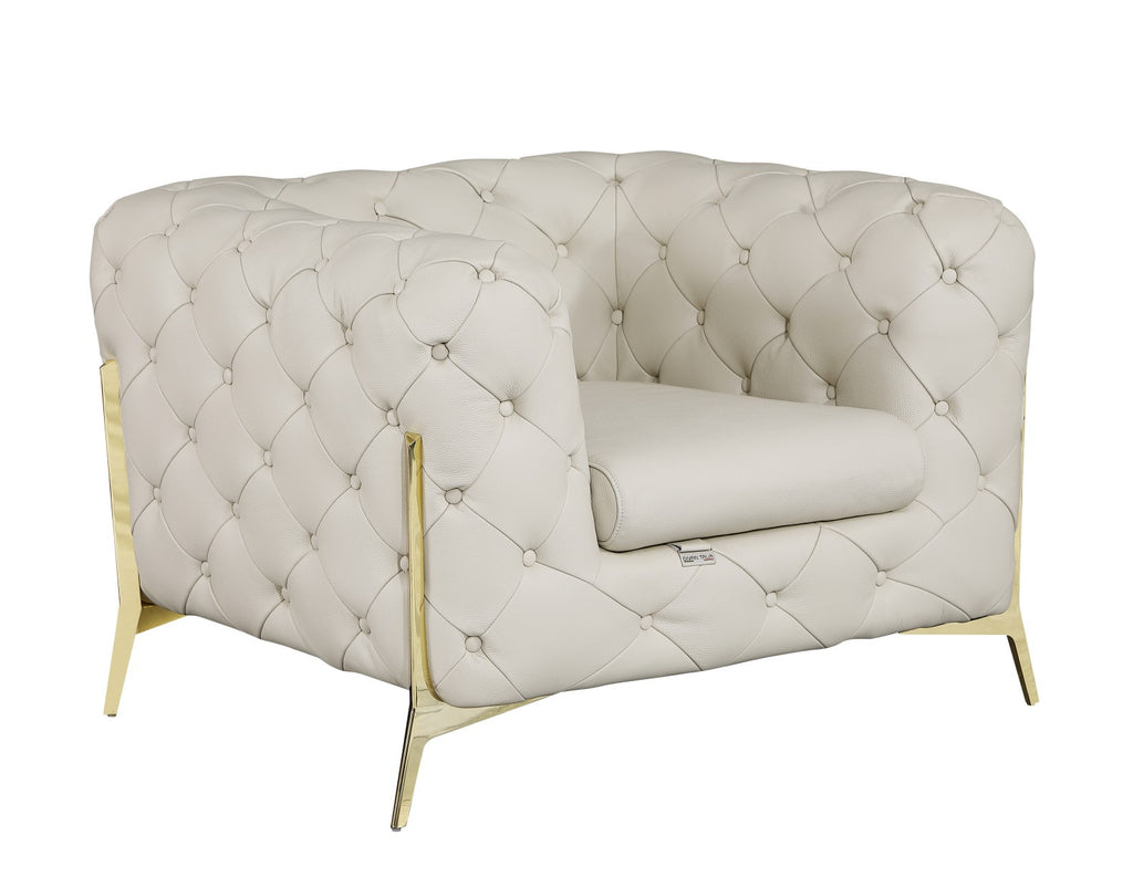 Glam Beige and Gold Tufted Leather Armchair - 99fab 