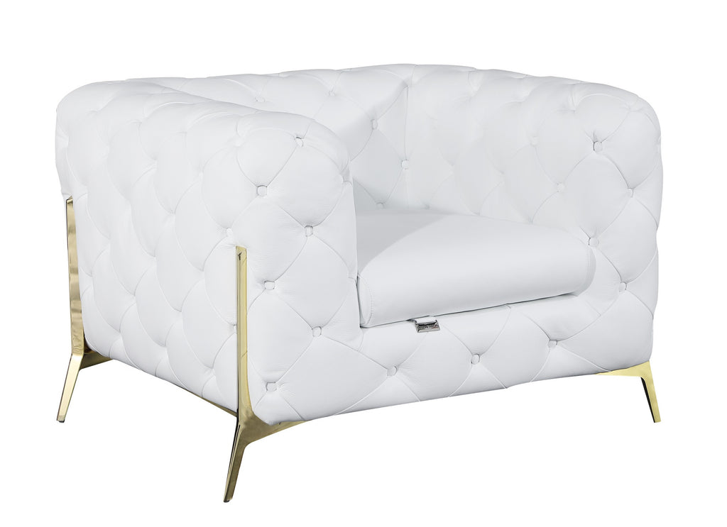 Glam White and Gold Tufted Leather Armchair - 99fab 