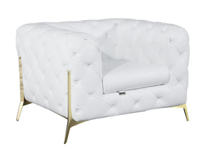 Glam White and Gold Tufted Leather Armchair