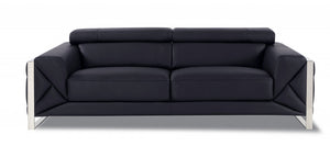 89" Black and Chrome Genuine Leather Standard Sofa