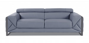 89" Light Blue and Chrome Genuine Leather Standard Sofa