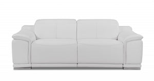 86" White Genuine Leather Reclining Sofa