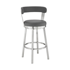 30" Chic Grey Faux Leather with Stainless Steel Finish Swivel Bar Stool