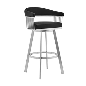 30" Mod Black Faux Leather Brushed Silver Finish Swivel Bar Stool