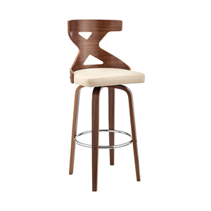 Gayle 30" Swivel Cross Back Cream Faux Leather and Walnut Wood Bar Stool