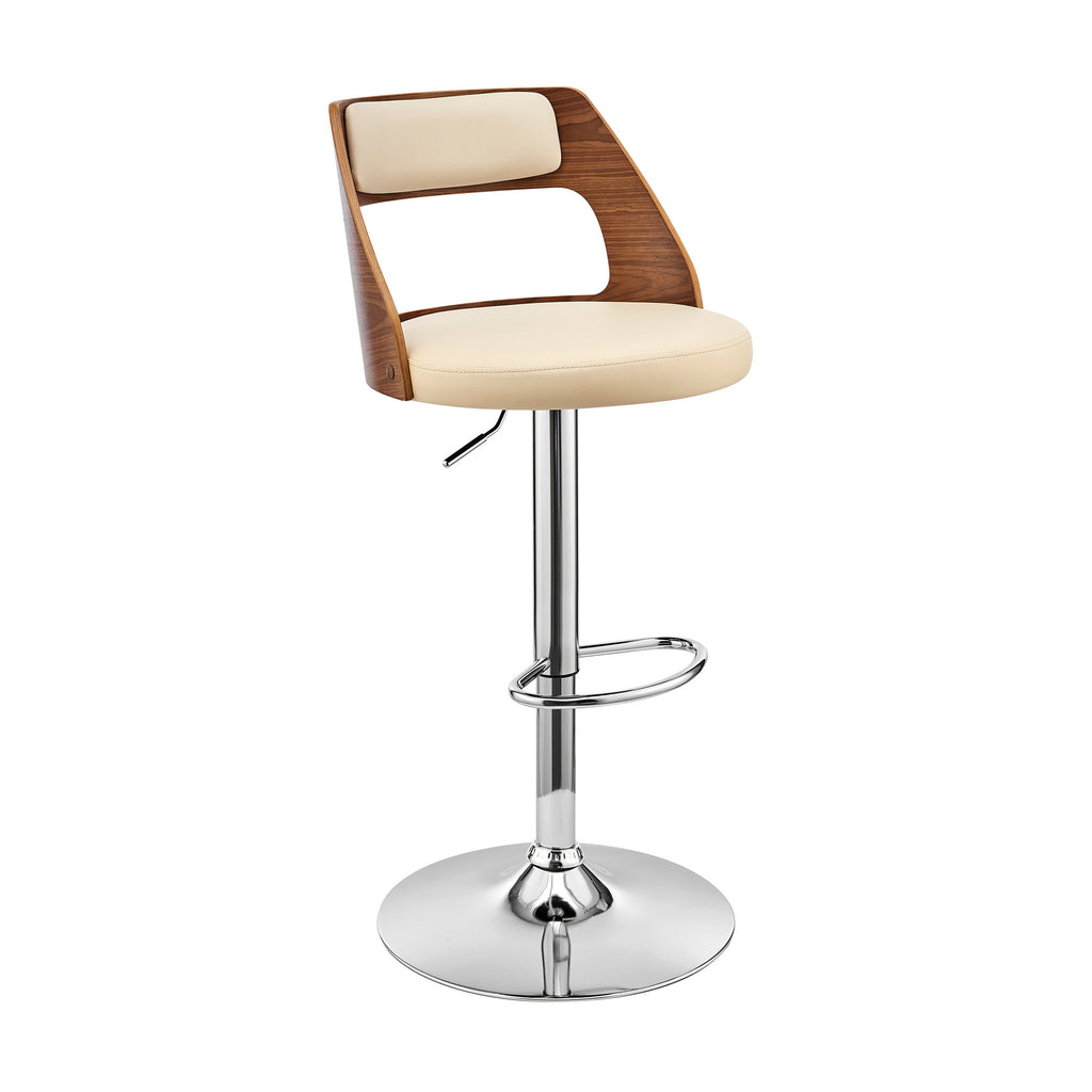 Cream Upholstered Chrome Base Adjustable Swivel Bar Stool - 99fab 