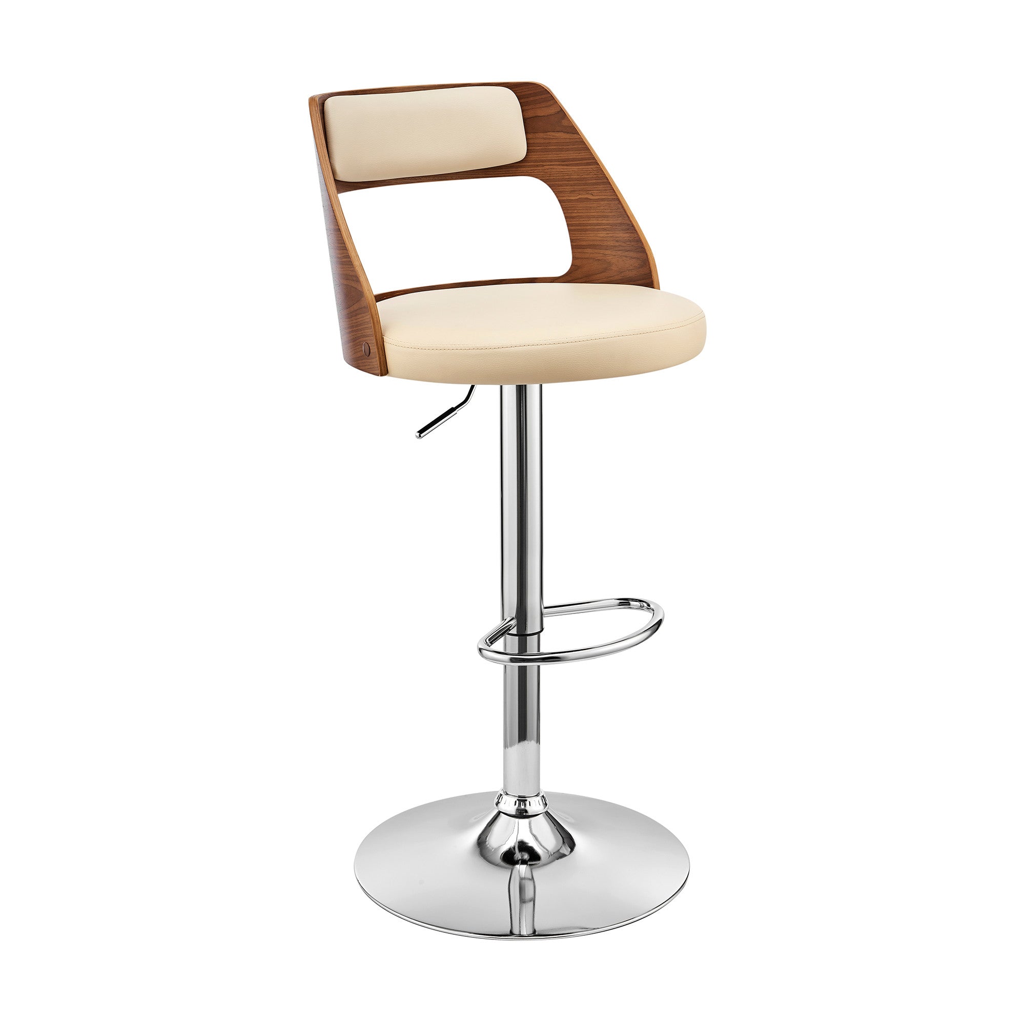 Cream Upholstered Chrome Base Adjustable Swivel Bar Stool