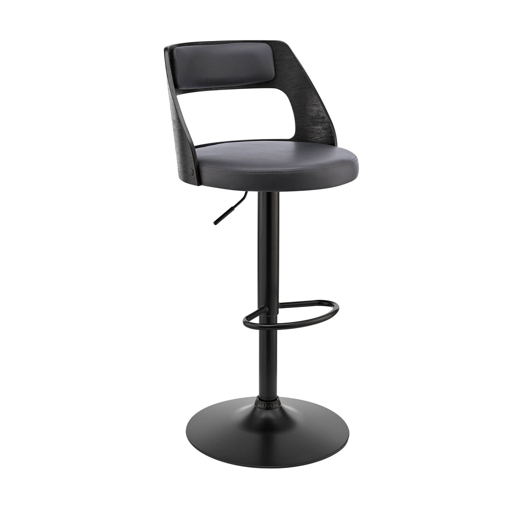 Gray Upholstered Black Base Adjustable Swivel Bar Stool - 99fab 