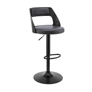 Gray Upholstered Black Base Adjustable Swivel Bar Stool