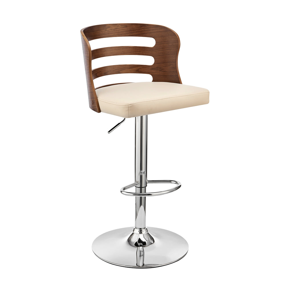 Cream Upholstered Chrome Base Adjustable Swivel Bar Stool - 99fab 