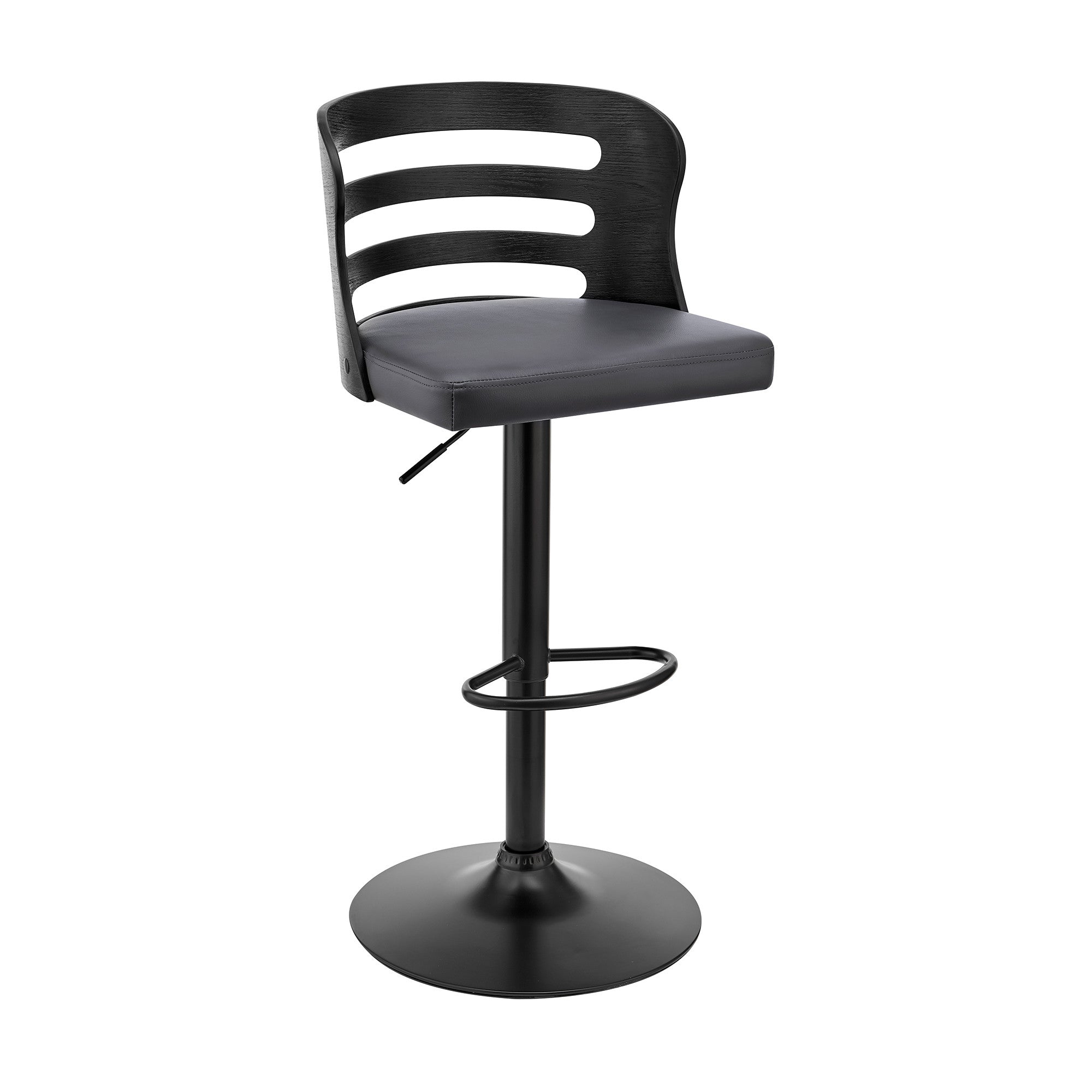 Gray Upholstered & Black Base Adjustable Swivel Bar Stool