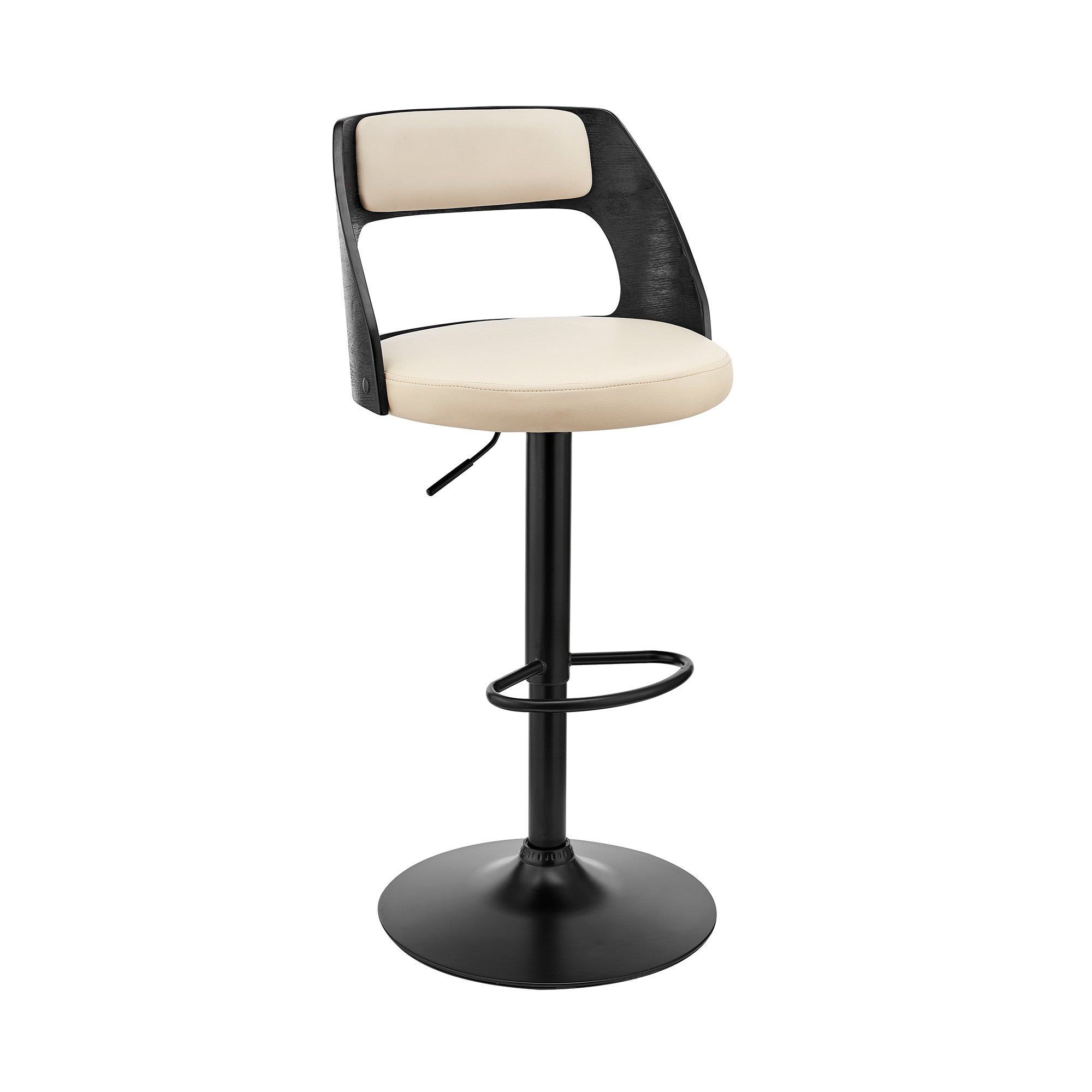 Cream Upholstered Black Base Adjustable Swivel Bar Stool