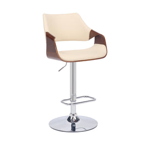 45" Cream And Silver Iron Swivel Adjustable Height Bar Chair With Footrest