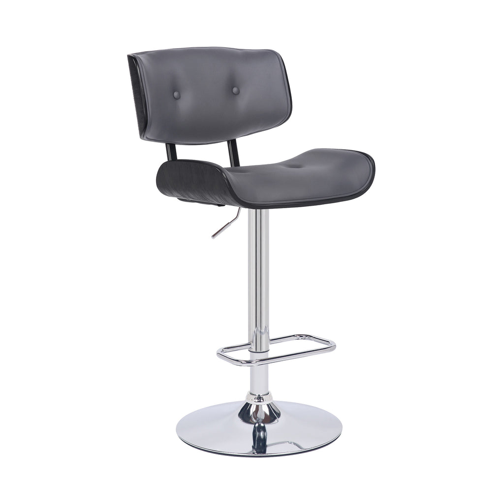 Adjustable Gray Tufted Faux Leather Black and Chrome Swivel Barstool. - 99fab 