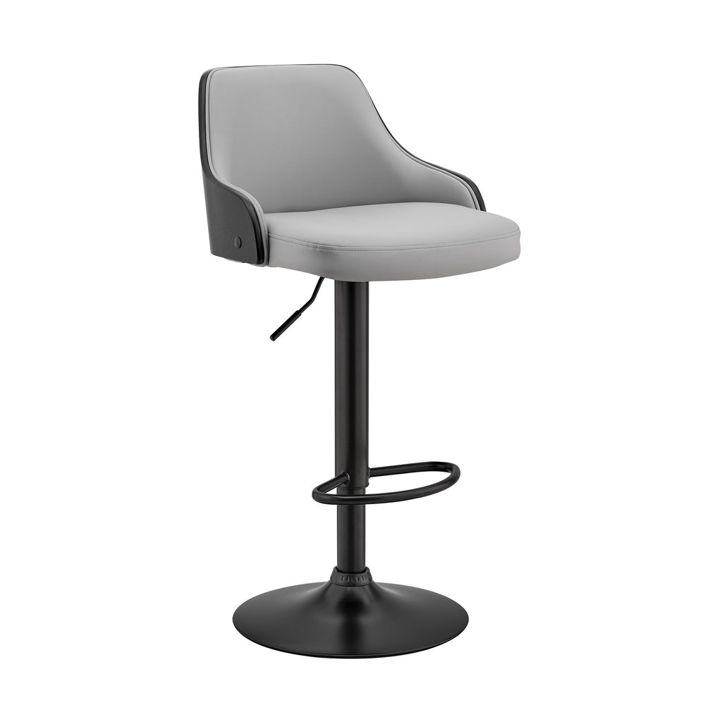 Gray Faux Leather Black Base Adjustable Modern Bar Stool - 99fab 