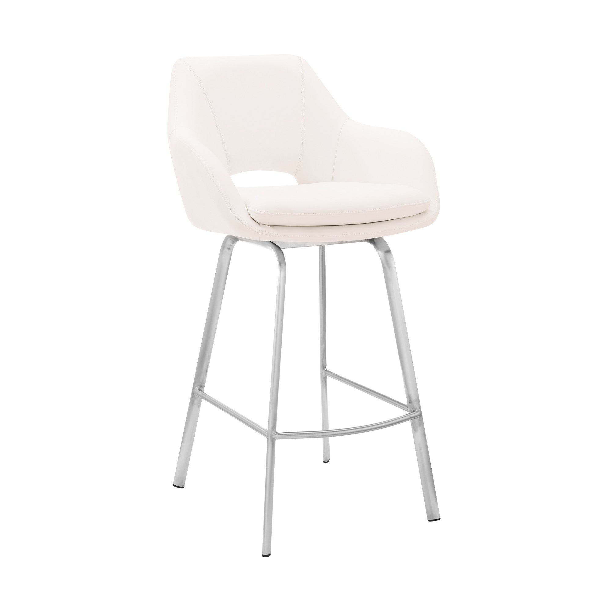 30" White Faux Leather and Stainless Steel Bar Stool