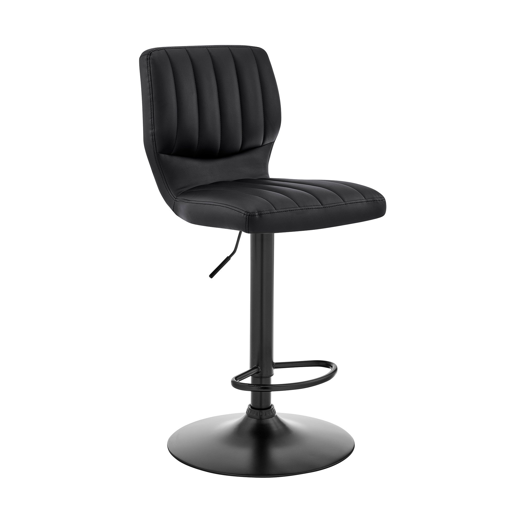 Black Faux Leather Textured Adjustable Bar Stool