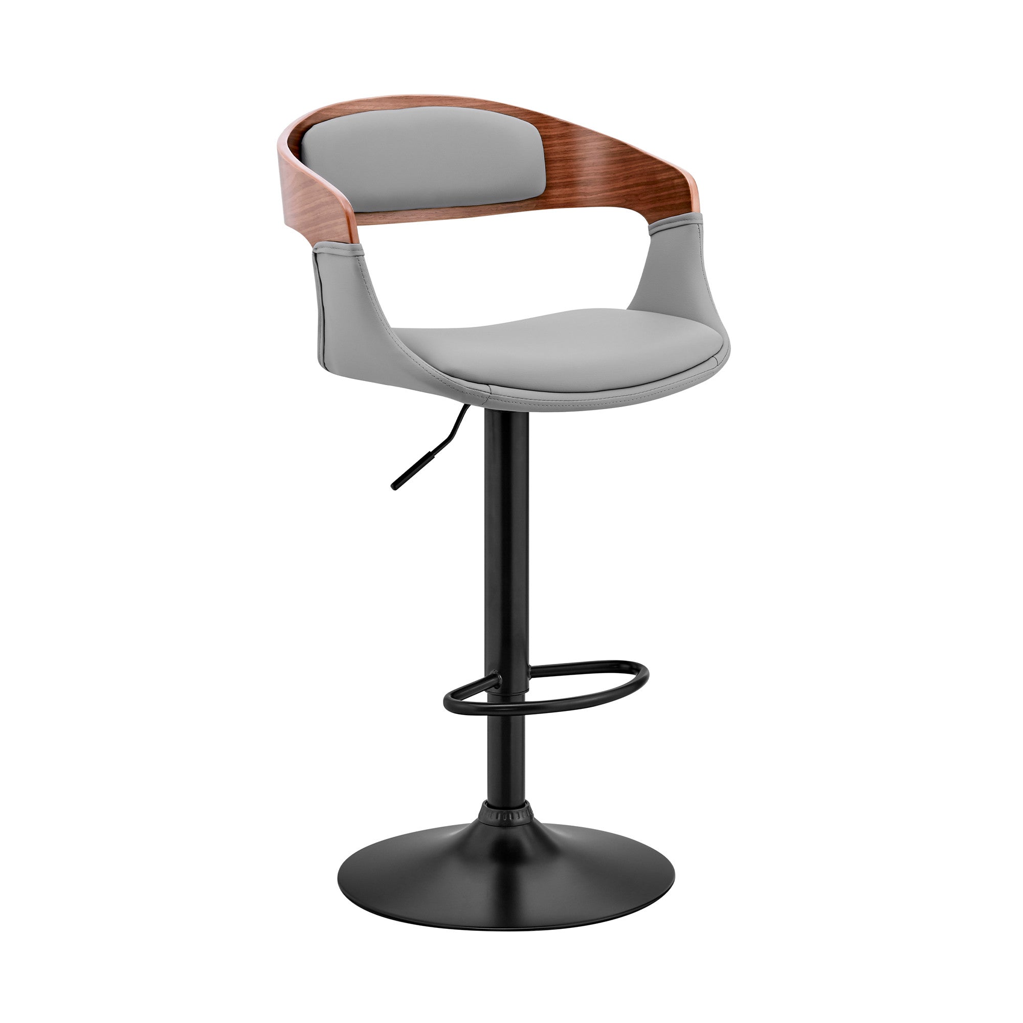 Gray Modern Upholstered Black Base Bar Stool