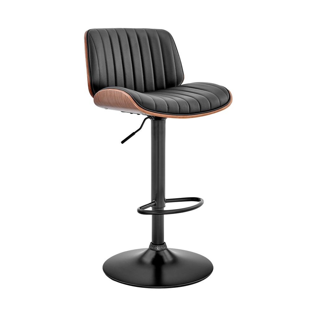 Adjustable Black Faux Leather Black Steel and Walnut Bar Stool - 99fab 