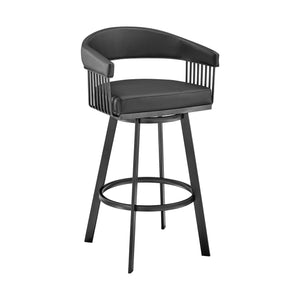 26" Mod Black Faux Leather Black Finish Swivel Bar Stool